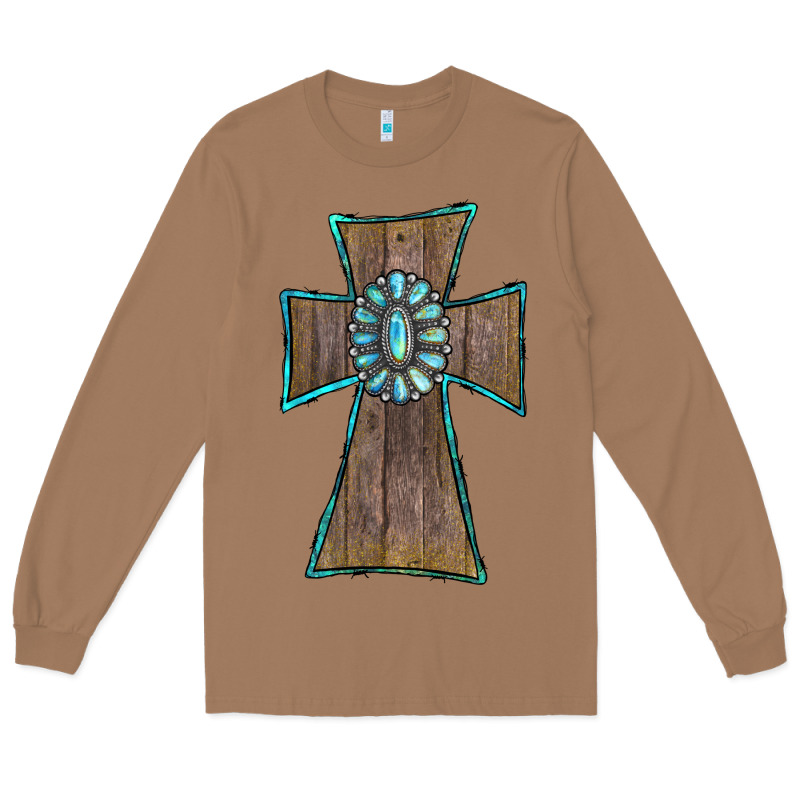 Wood Turquoise Gemstone Cross Long Sleeve Tee by RanaPortraitStore | Teevron