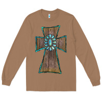 Toasted Coconut Wood Turquoise Gemstone Cross Long Sleeve Tee - RanaPortraitStore