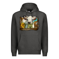 Charcoal Heather charolais heifer with western background Premium Hoodie - LillyAllenDesigns
