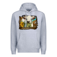 Heather Grey charolais heifer with western background Premium Hoodie - LillyAllenDesigns