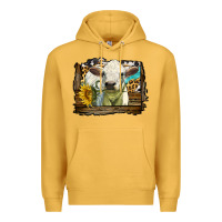 Mustard charolais heifer with western background Premium Hoodie - LillyAllenDesigns