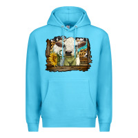 Ocean Blue charolais heifer with western background Premium Hoodie - LillyAllenDesigns