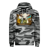 Slate Camo charolais heifer with western background Premium Hoodie - LillyAllenDesigns