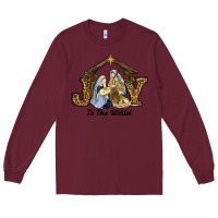 Burgundy Joy To The World Baby Jesus Christmas Long Sleeve Tee - RanaPortraitStore