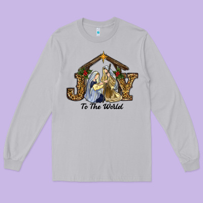 Long Sleeve Tee Joy To The World Baby Jesus Christmas