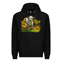 Black charolais heifer with sunflowers Premium Hoodie - LillyAllenDesigns
