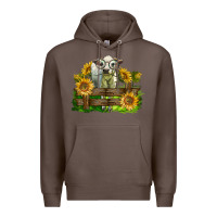 Coffee charolais heifer with sunflowers Premium Hoodie - LillyAllenDesigns