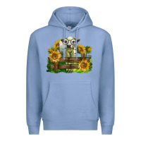 Colony Blue charolais heifer with sunflowers Premium Hoodie - LillyAllenDesigns