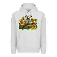Dove Grey charolais heifer with sunflowers Premium Hoodie - LillyAllenDesigns