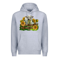Heather Grey charolais heifer with sunflowers Premium Hoodie - LillyAllenDesigns