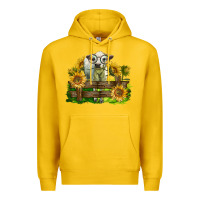 Lemon charolais heifer with sunflowers Premium Hoodie - LillyAllenDesigns