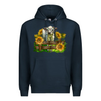 Navy charolais heifer with sunflowers Premium Hoodie - LillyAllenDesigns