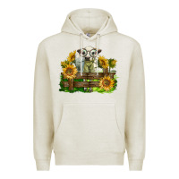 Oatmeal Heather charolais heifer with sunflowers Premium Hoodie - LillyAllenDesigns