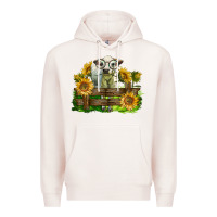 Pale Pink charolais heifer with sunflowers Premium Hoodie - LillyAllenDesigns