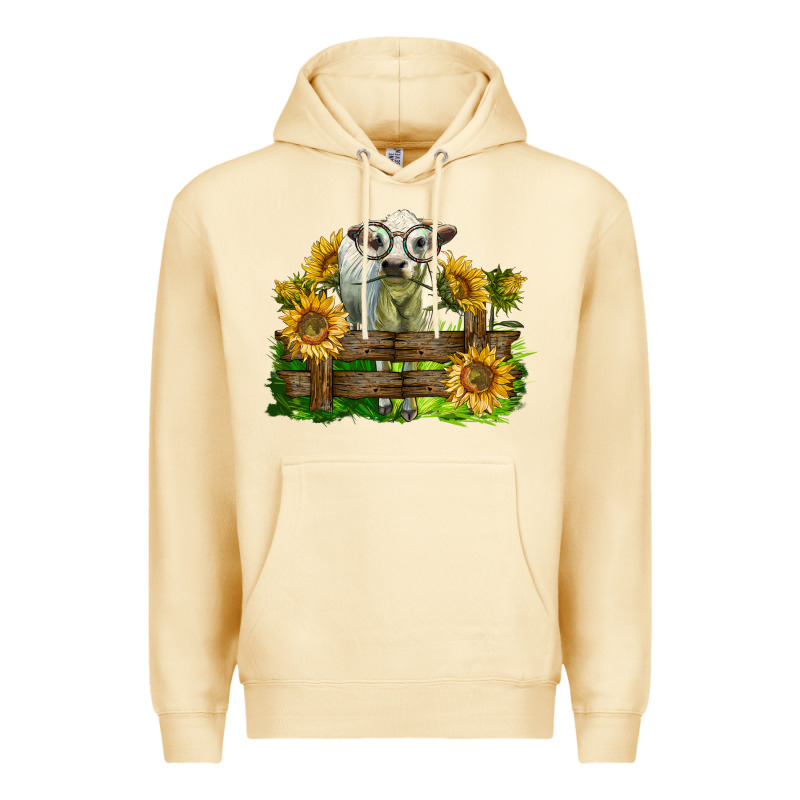 Charolais Heifer With Sunflowers Premium Hoodie by LillyAllenDesigns | Teevron