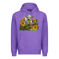 Purple charolais heifer with sunflowers Premium Hoodie - LillyAllenDesigns
