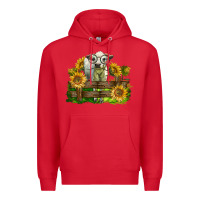 Red charolais heifer with sunflowers Premium Hoodie - LillyAllenDesigns