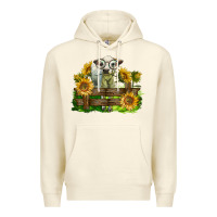 Sandshell charolais heifer with sunflowers Premium Hoodie - LillyAllenDesigns