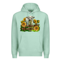 Seafoam charolais heifer with sunflowers Premium Hoodie - LillyAllenDesigns