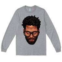 Heather Grey bearded black man portrait Long Sleeve Tee - texasbilliewilder