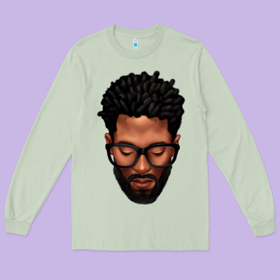 Bearded Black Man Portrait Long Sleeve Tee Designed By Texasbilliewilder