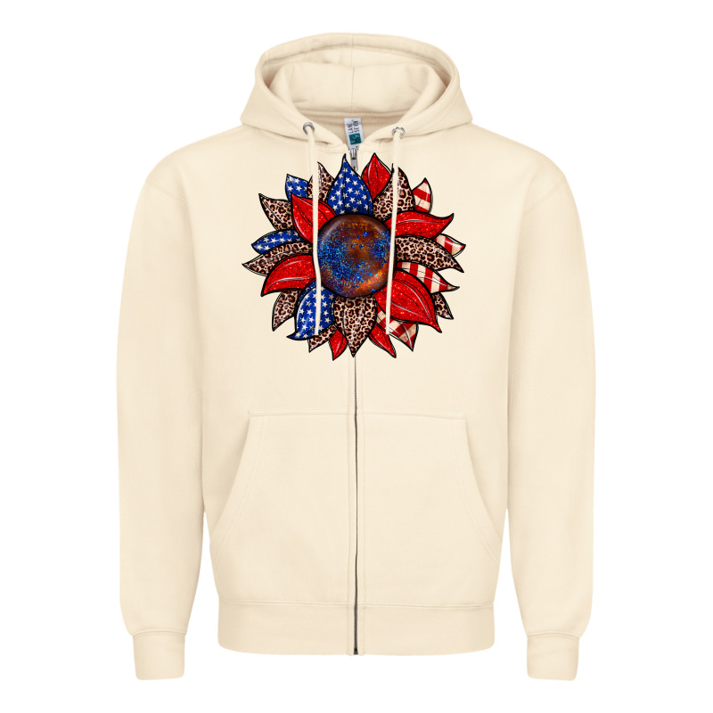 American Flag Leopard Sunflower Zipper Hoodie by Zillion Design Studio | Teevron