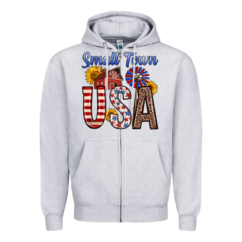 Small Town Usa Zipper Hoodie by Zillion Design Studio | Teevron