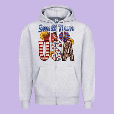 Small Town Usa Zipper Hoodie Designed By Zillion Design Studio