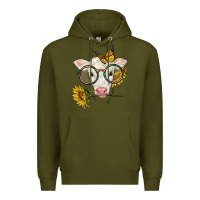 Army Green charolais calf with sunflowers and butterfly Premium Hoodie - LillyAllenDesigns