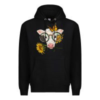Black charolais calf with sunflowers and butterfly Premium Hoodie - LillyAllenDesigns