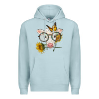 Blue Mist charolais calf with sunflowers and butterfly Premium Hoodie - LillyAllenDesigns