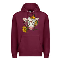 Burgundy charolais calf with sunflowers and butterfly Premium Hoodie - LillyAllenDesigns