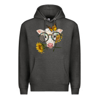 Charcoal Heather charolais calf with sunflowers and butterfly Premium Hoodie - LillyAllenDesigns