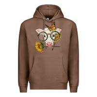 Chestnut charolais calf with sunflowers and butterfly Premium Hoodie - LillyAllenDesigns