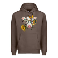 Coffee charolais calf with sunflowers and butterfly Premium Hoodie - LillyAllenDesigns