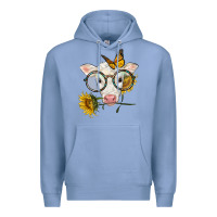 Colony Blue charolais calf with sunflowers and butterfly Premium Hoodie - LillyAllenDesigns