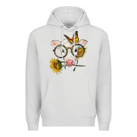 Dove Grey charolais calf with sunflowers and butterfly Premium Hoodie - LillyAllenDesigns