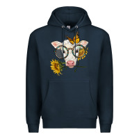 Navy charolais calf with sunflowers and butterfly Premium Hoodie - LillyAllenDesigns