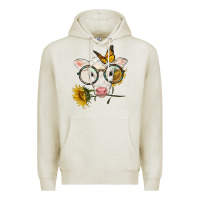 Oatmeal Heather charolais calf with sunflowers and butterfly Premium Hoodie - LillyAllenDesigns