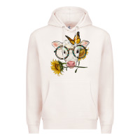 Pale Pink charolais calf with sunflowers and butterfly Premium Hoodie - LillyAllenDesigns