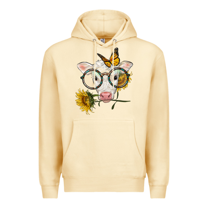 Charolais Calf With Sunflowers And Butterfly Premium Hoodie by LillyAllenDesigns | Teevron