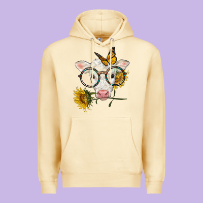 Charolais Calf With Sunflowers And Butterfly Premium Hoodie Designed By Lillyallendesigns