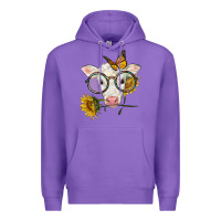 Purple charolais calf with sunflowers and butterfly Premium Hoodie - LillyAllenDesigns
