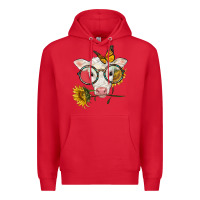 Red charolais calf with sunflowers and butterfly Premium Hoodie - LillyAllenDesigns