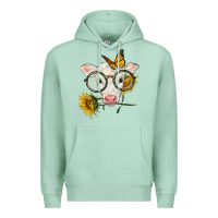 Seafoam charolais calf with sunflowers and butterfly Premium Hoodie - LillyAllenDesigns