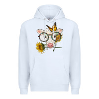 White charolais calf with sunflowers and butterfly Premium Hoodie - LillyAllenDesigns