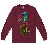Burgundy Gemstone Cross With Cactus Long Sleeve Tee - RanaPortraitStore