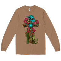 Toasted Coconut Gemstone Cross With Cactus Long Sleeve Tee - RanaPortraitStore