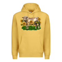 Antique Gold charolais bull with sunflowers Premium Hoodie - LillyAllenDesigns