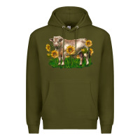Army Green charolais bull with sunflowers Premium Hoodie - LillyAllenDesigns